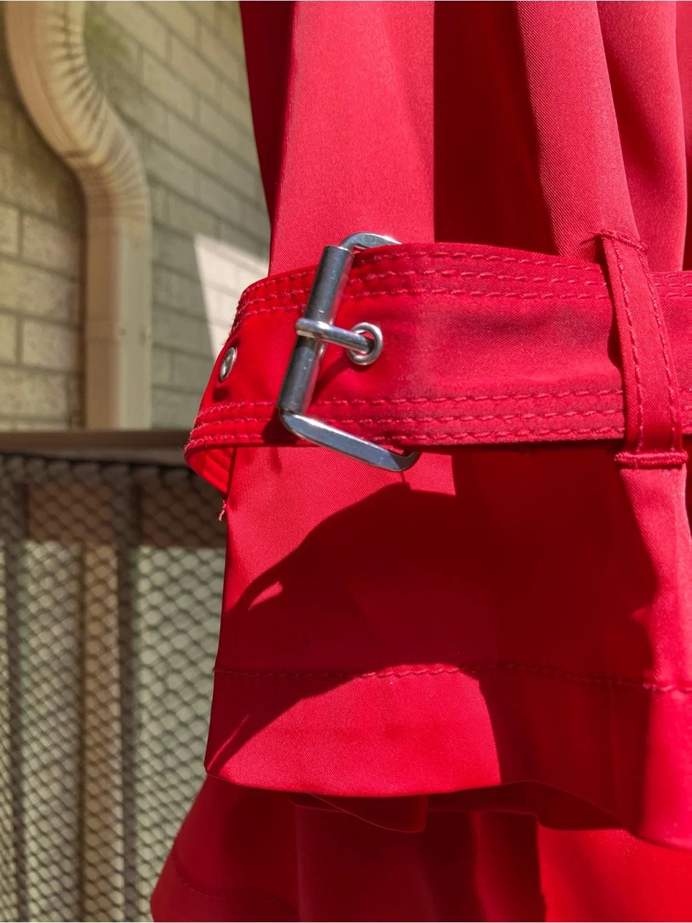 Michael Kors Red Belted Cropped Trench Coat Silver Hardware